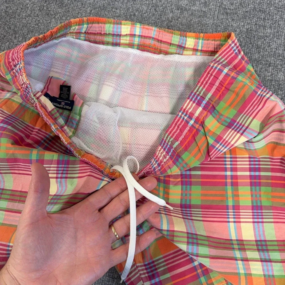 Vintage Polo Sport Ralph Lauren Swim Trunks Mens Large Multicolor Plaid Swimwear
